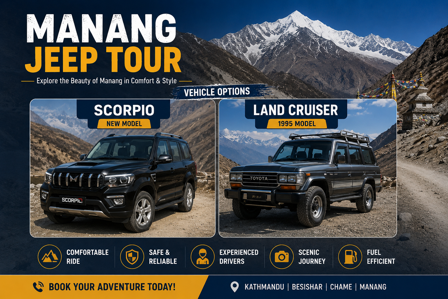 vehicle options for manang jeep tour